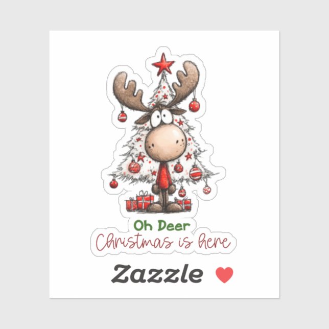 Oh Deer Christmas Is Here Cute Reindeer Christmas Aufkleber (Blatt)