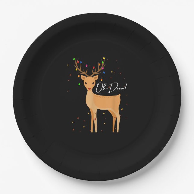 Oh Deer Christmas Light Pajama Cute Reindeer Holid Pappteller (Vorderseite)