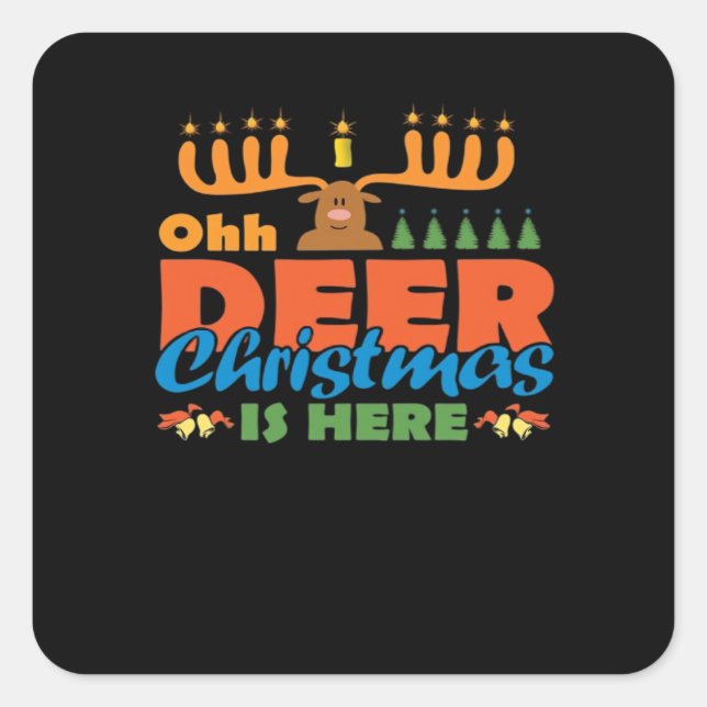Oh Deer Christmas Too Classic Holiday Style  Quadratischer Aufkleber (Vorderseite)