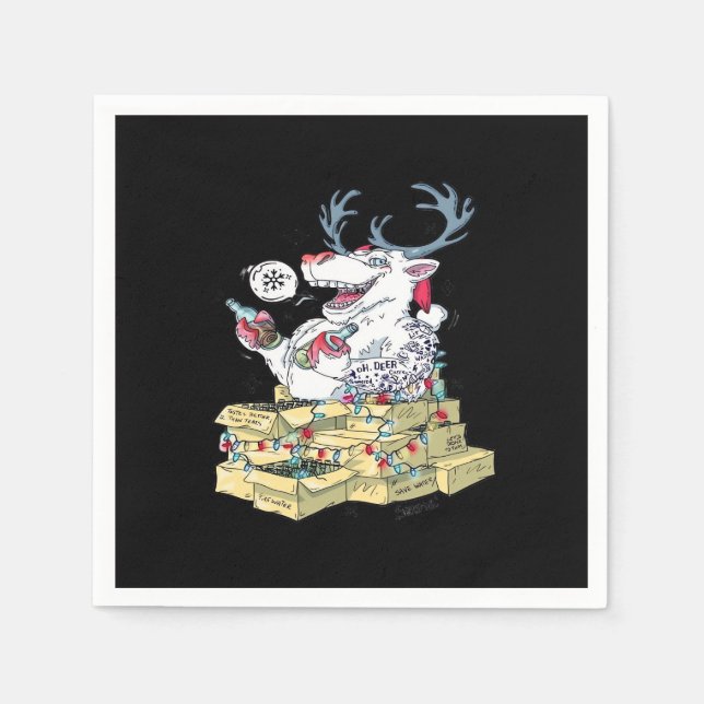 Oh Deer Drunk Reindeer Celebrating Christmas Festi Serviette (Vorderseite)
