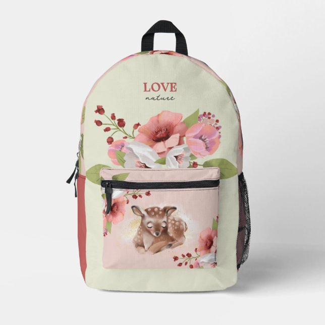 Oh Deer Enchanted Forest Girl Backpack Bedruckter Rucksack (Vorderseite)