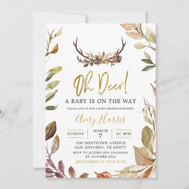 Oh Deer Fall quitte Boy Baby shower Invitation (Devant)