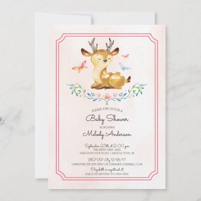 Oh Deer Girls Babydusche Einladung (Vorderseite)