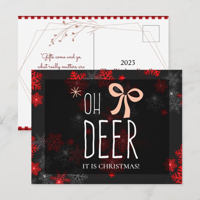 Oh Deer Gray Glitzer Glitzern Weihnachtsgeschenk Einladungspostkarte (Vorne/Hinten)