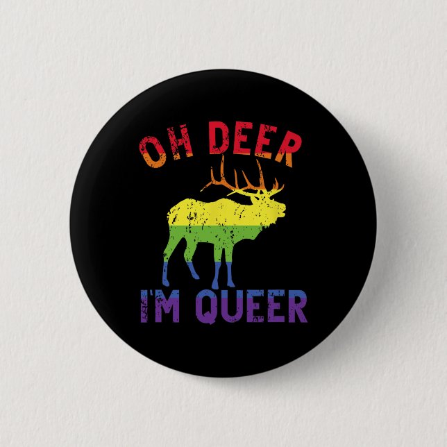 Oh Deer Im Que Rainbow Lgbt Gay Pride Panual Les Button (Vorderseite)