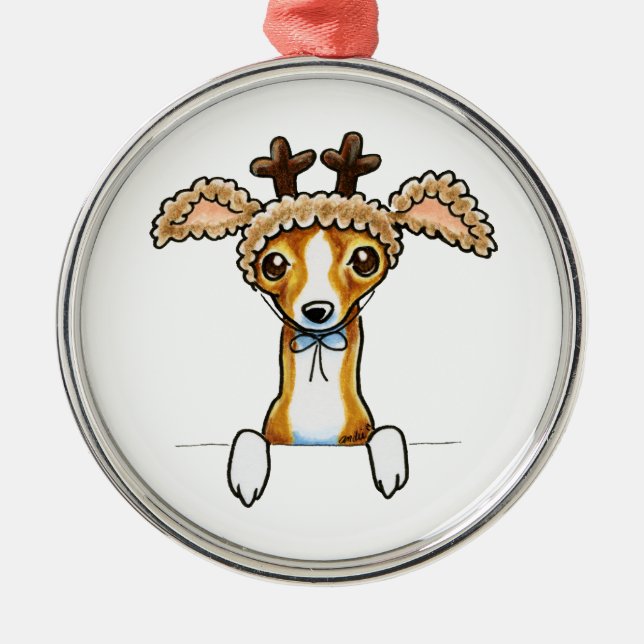 Oh Deer Italian Greyhound Silbernes Ornament (Vorne)