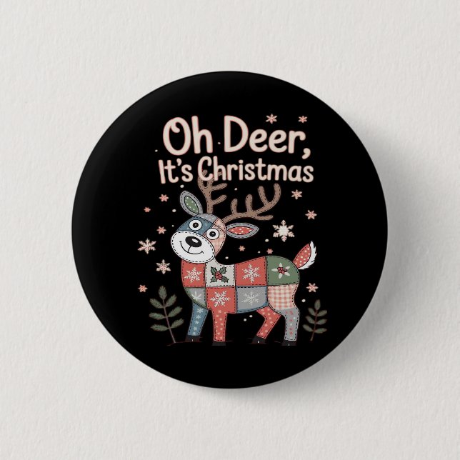 Oh Deer Its Christmas Miniature Patchwork Squares Button (Vorderseite)