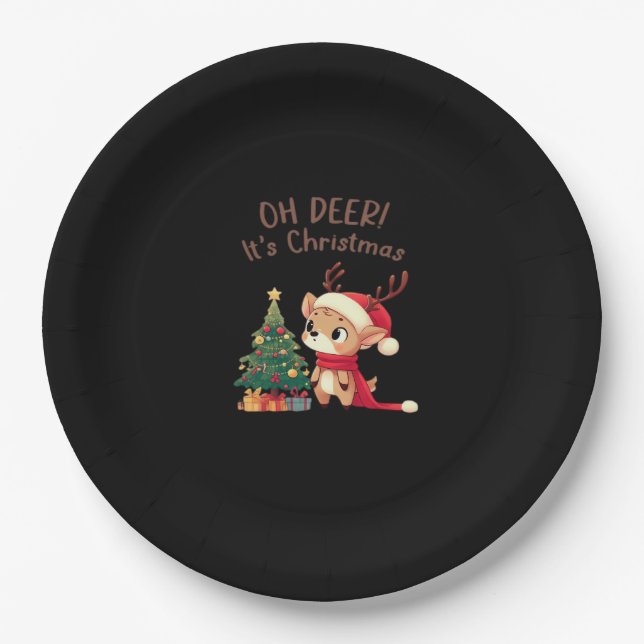 Oh Deer Its Christmas Modern Aesthetic Style  Pappteller (Vorderseite)