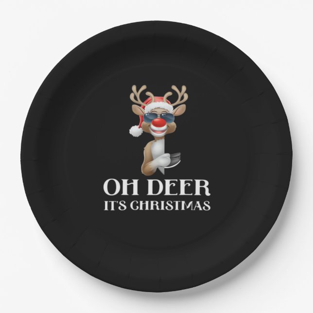 Oh Deer Its Christmas Reindeer Style  Pappteller (Vorderseite)