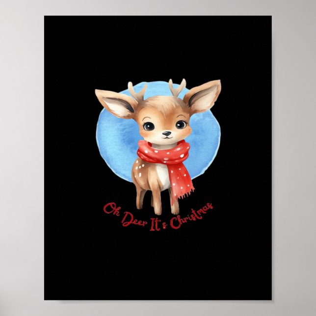 Oh Deer Its Christmas Retro Classic Design Poster (Vorne)