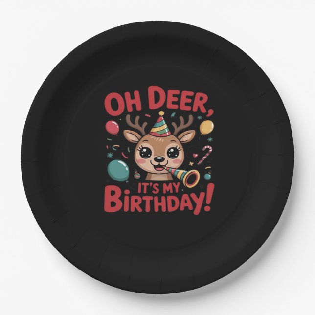 Oh Deer Its My Birthday Cute Reindeer Festive Styl Pappteller (Vorderseite)