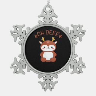 Oh Deer Kawaii Deer Spielende Kunst Stil Schneeflocken Zinn-Ornament