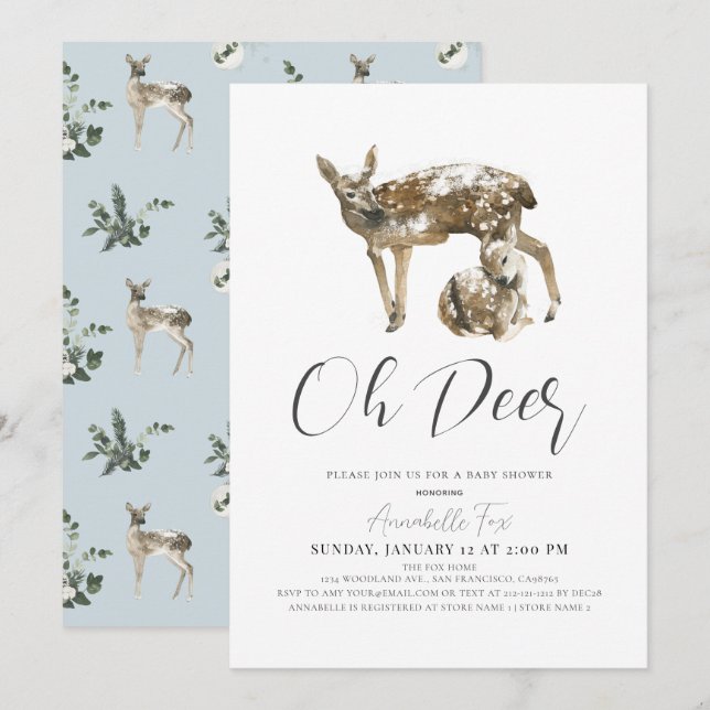 Oh Deer Mama & Fawn Blue Boy Baby Dusche Einladung (Vorne/Hinten)