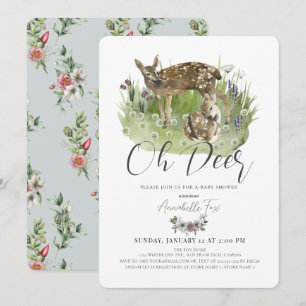 Oh Deer Mama & Fawn Floral Boy Babydusche Einladung