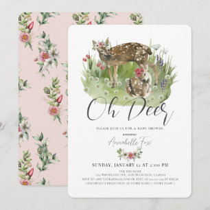 Oh Deer Mama & Fawn Pink Floral Girl Babydusche Einladung