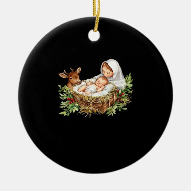 Oh Deer Mary Nativity Scene Christmas Jesus  Keramik Ornament (Vorne)