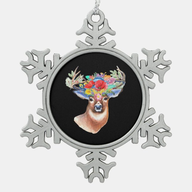 Oh Deer Modern Artistic Style  Schneeflocken Zinn-Ornament (Vorderseite)