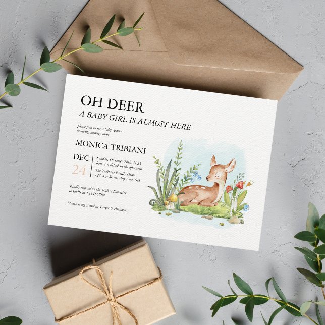 Oh Deer Modern Minimalistisch Girl Baby Dusche Einladung (Von Creator hochgeladen)