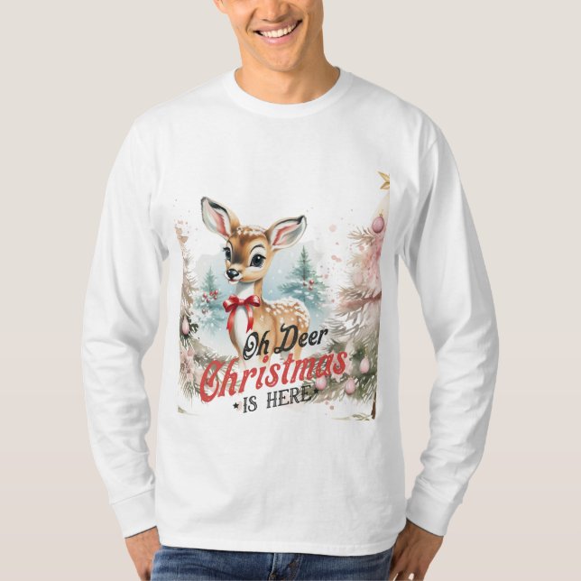 Oh Deer Noël est ici Long Sleeve Tshirt (Devant)
