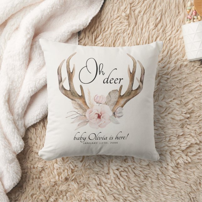 Oh Deer Nouveau-né Coussin photo de bébé - Bois Fl (Couverture)