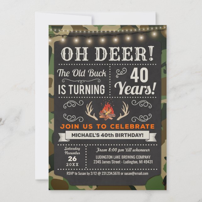Oh Deer Old Buck Camo Invitation Anniversaire (Devant)