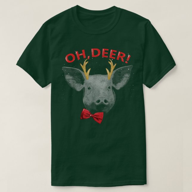Oh Deer Pig Xmas Red Bowtie Christimas Outfit  T-Shirt (Design vorne)
