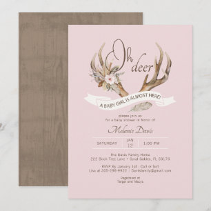 Oh Deer Pink Woodland Baby Shower Einladung - Boh