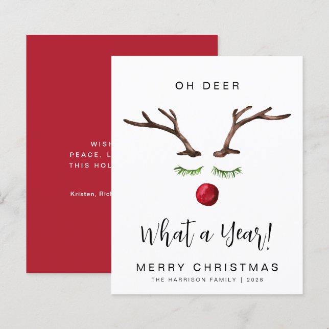 Oh Deer Quelle Année Carte De Noël (Devant / Derrière)