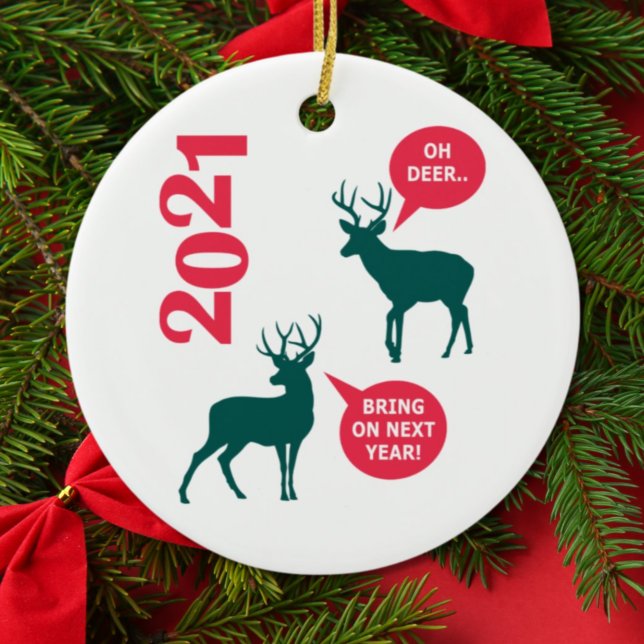 Oh Deer Reindeer Christmas Holiday Fun Keramik Ornament (Von Creator hochgeladen)