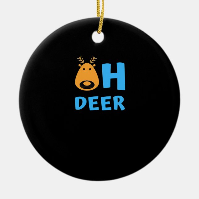 Oh Deer Retro Holiday Vibe Keramik Ornament (Vorne)