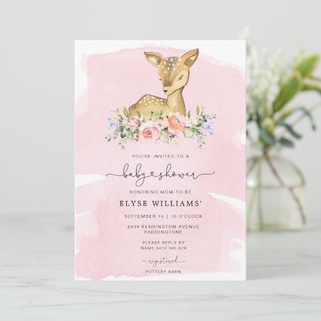 Oh Deer Rose Girl Baby shower Invitation (Debout devant)