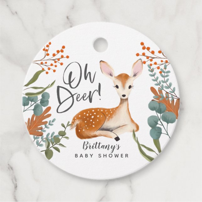 Oh Deer Rustic Fall Woodland Baby Dusche Geschenkanhänger (Vorderseite)