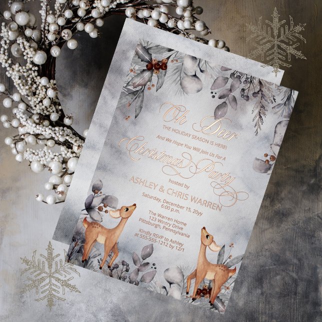 Oh Deer Rustic Winter Floral Frohe Weihnachten Folieneinladung (Von Creator hochgeladen)