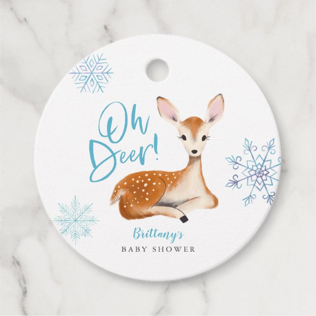 Oh Deer rustikale Winter Woodland Babydusche Geschenkanhänger (Vorderseite)