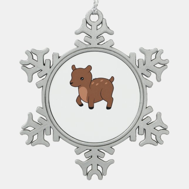 Oh Deer Soft Minimal Design  Schneeflocken Zinn-Ornament (Vorderseite)