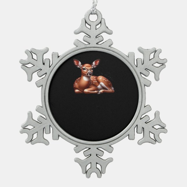 Oh Deer Trendy Modern Aesthetic  Schneeflocken Zinn-Ornament (Vorderseite)