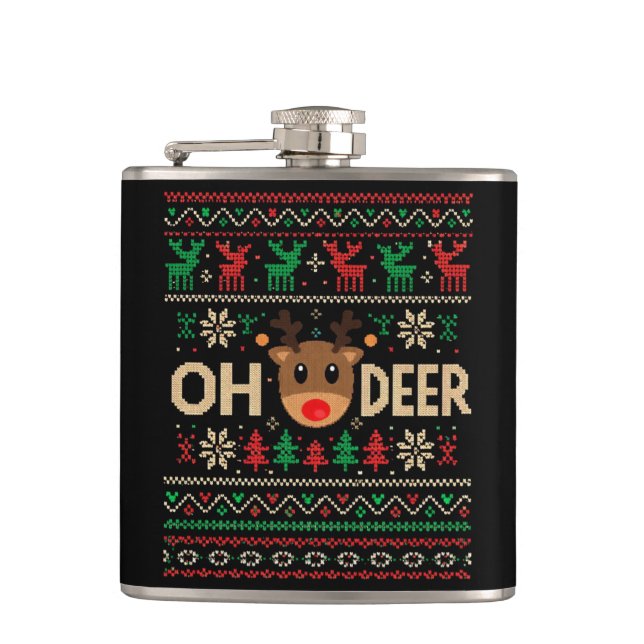 Oh Deer Ugly Christmas Sweater Flask Flachmann (Vorderseite)