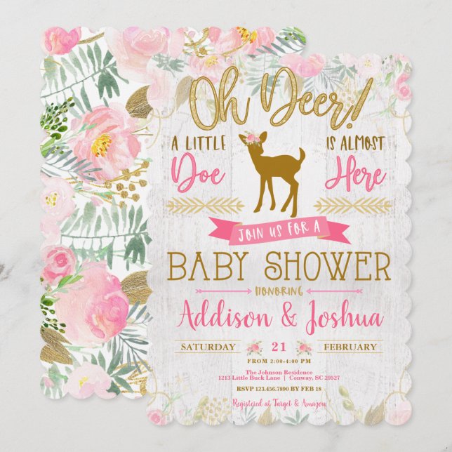 Oh Deer ! Un Petit Doe Baby Girl Shower Invitation (Devant / Derrière)