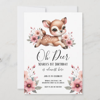 Oh Deer Watercolor Birthday Party Einladung