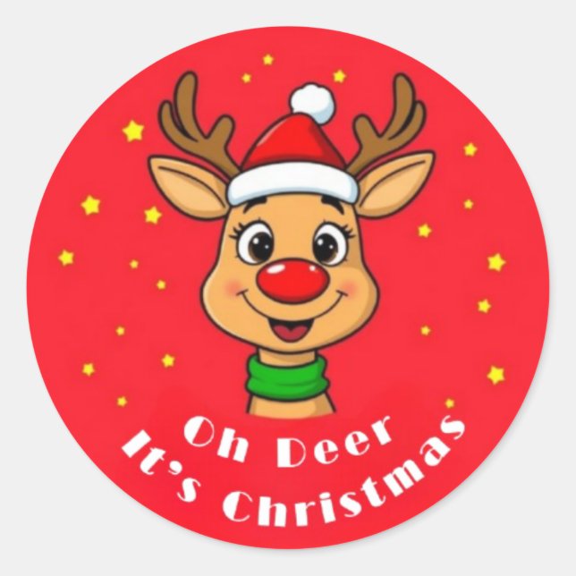 Oh, Deer, Weihnachten Runder Aufkleber (Vorderseite)