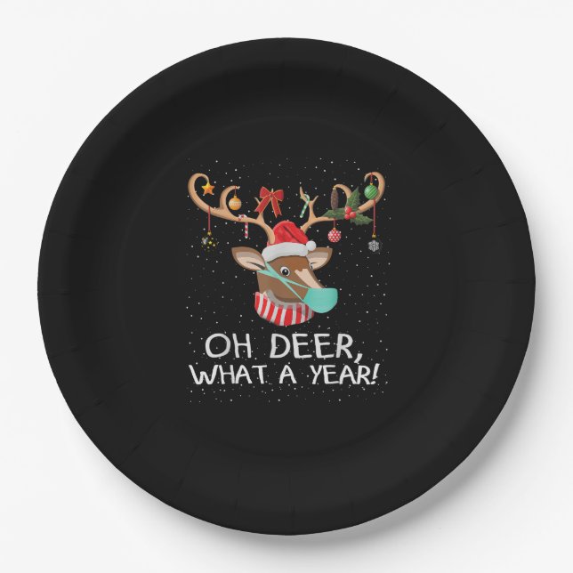 Oh Deer What a Year Christmas Family Style  Pappteller (Vorderseite)