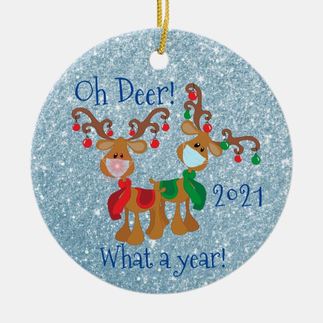 Oh Deer What a Year Christmas Glitzer 2020 Keramik Ornament (Vorne)