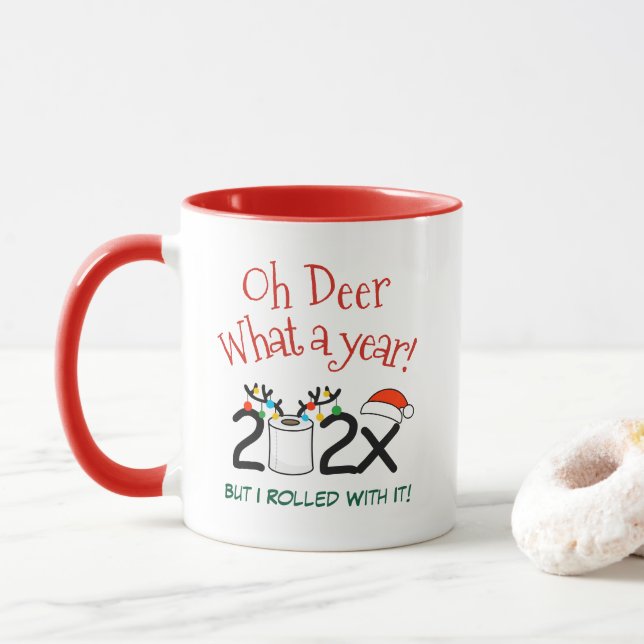 Oh Deer What A Year Funny 2022 Toilettenpapier Rol Tasse (Mit Donut)