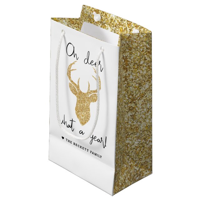 Oh Deer, What A Year! Funny Christmas Holiday Kleine Geschenktüte (Vorderseite Schrägansicht)
