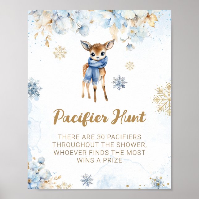 Oh Deer Winter Baby Boy Dusche Schnuller Jagd Spie Poster (Vorne)