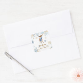 Oh Deer Winter Baby Boy Dusche Willkommen Quadratischer Aufkleber