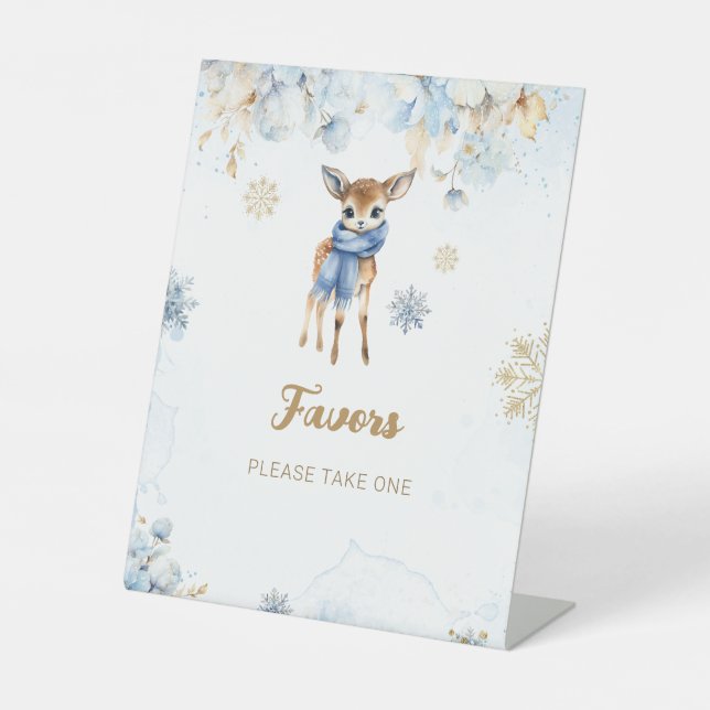 Oh Deer Winter Baby Boy Shower Favoriten Sockelschild (Vorderseite)
