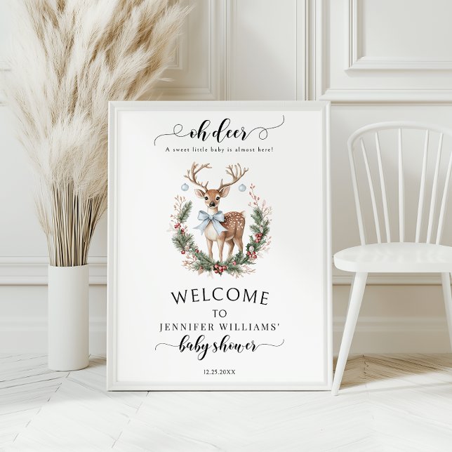 Oh Deer Winter Baby Boy Shower Welcome Sign Poster (Créateur téléchargé)