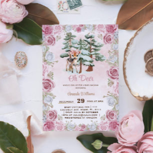 Oh Deer Winter Floral Baby Girl Dusche Einladung