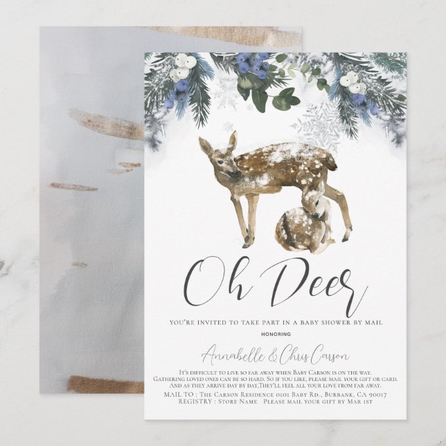 Oh Deer Winter Foliage Baby Dusche per Mail Einladung (Vorne/Hinten)